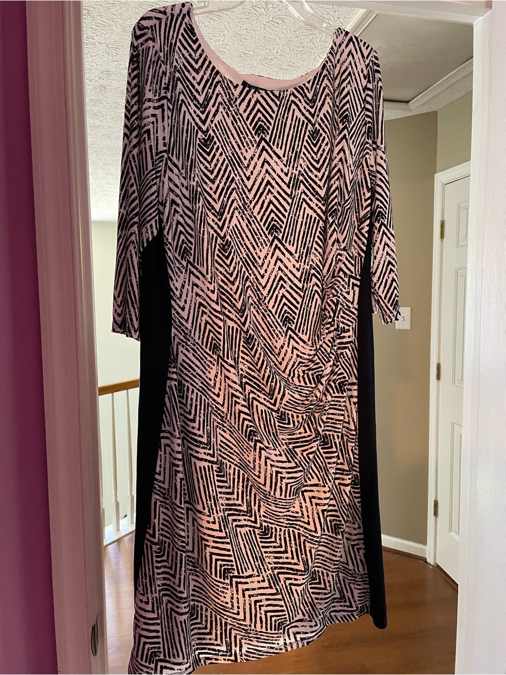 Ralph Lauren Black and White Chevron Long-Sleeve Dress